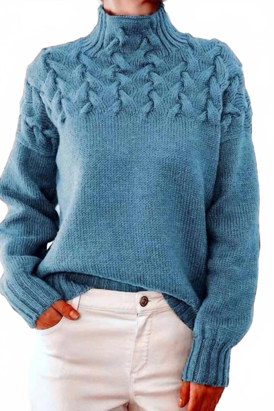 NEW MISS SPARKLING mock neck knit sweater in blue